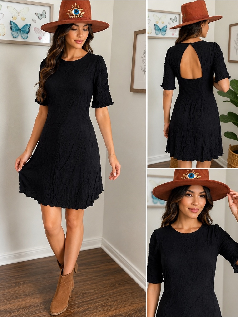 Old Navy Black Open Back Mini Dress Size XS Boho Rayon